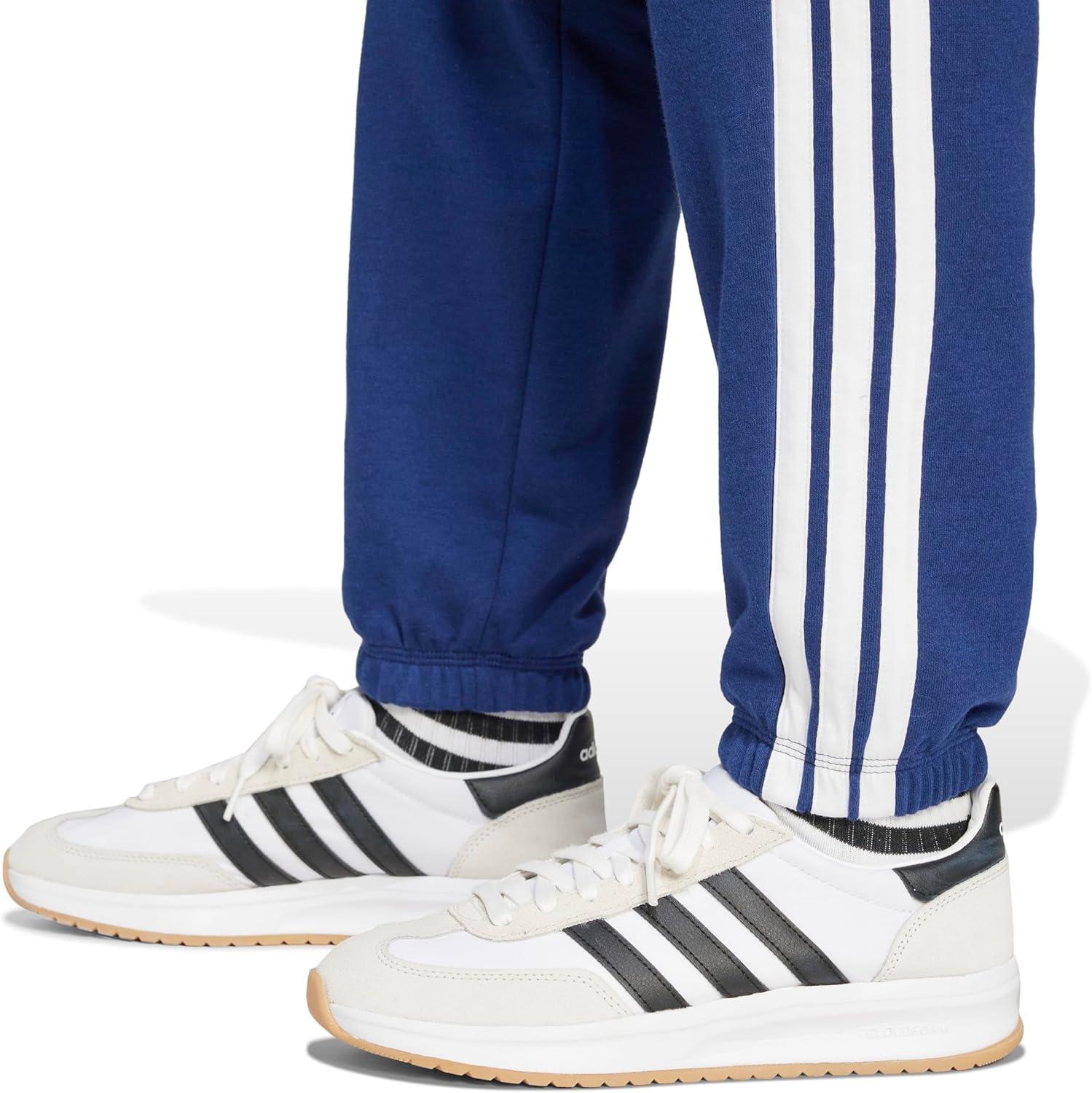 imageadidas Womens Essentials 3Stripes French Terry Cuffed PantsDark BlueWhite