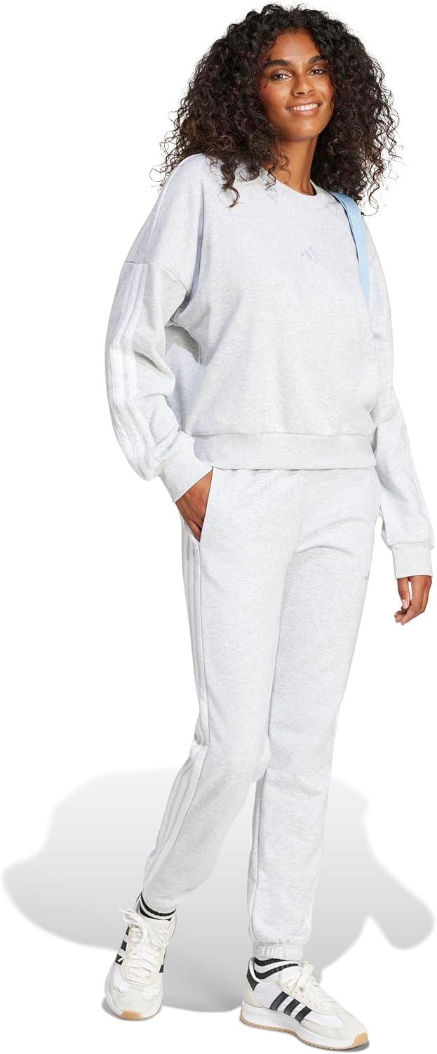 imageadidas Womens Essentials 3Stripes French Terry Cuffed PantsLight Grey HeatherWhite