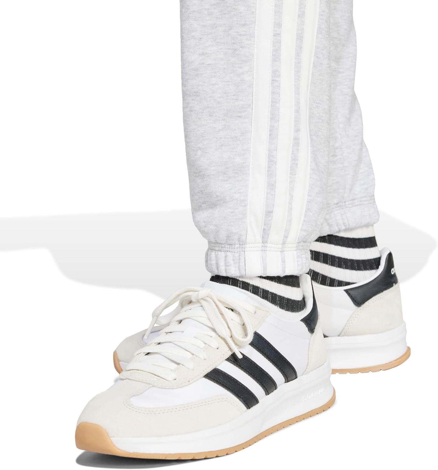 imageadidas Womens Essentials 3Stripes French Terry Cuffed PantsLight Grey HeatherWhite