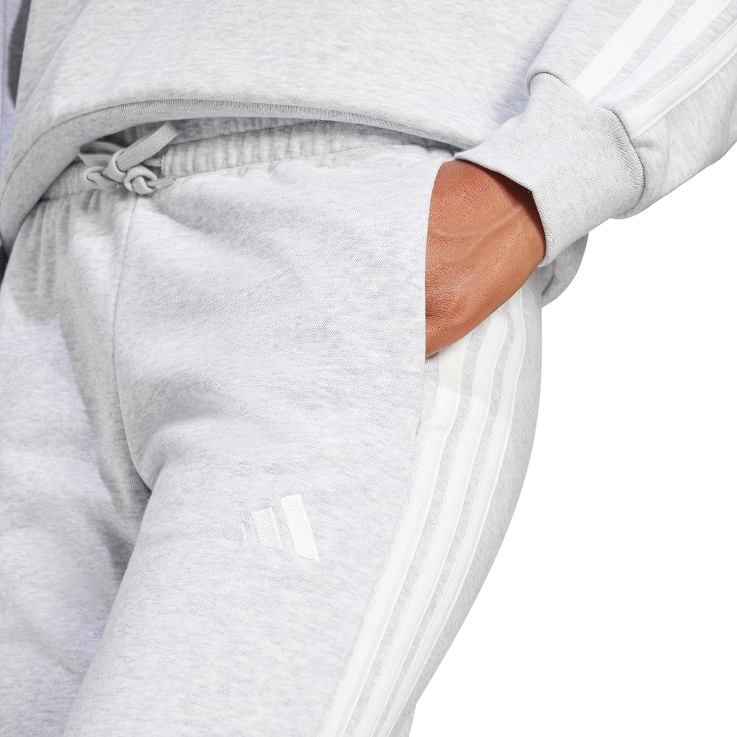 imageadidas Womens Essentials 3Stripes French Terry Cuffed PantsLight Grey HeatherWhite