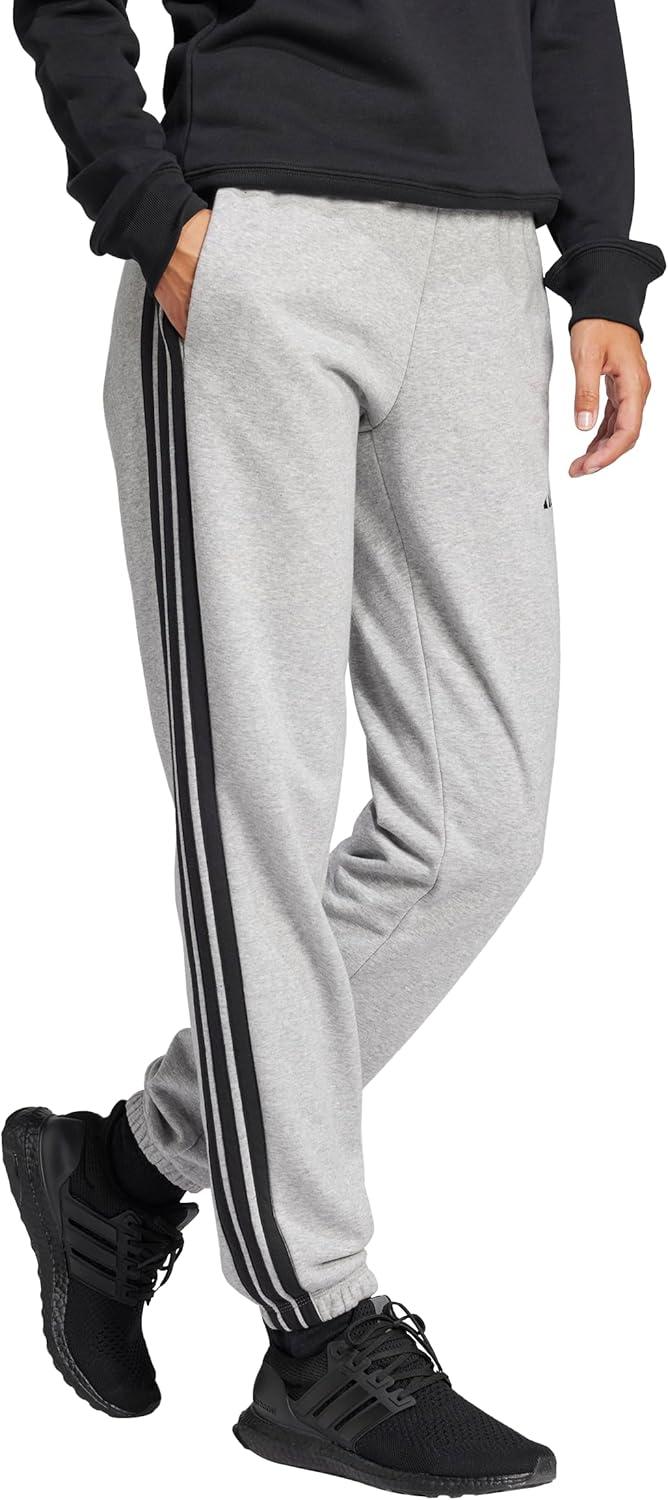 imageadidas Womens Essentials 3Stripes French Terry Cuffed PantsMedium Grey HeatherBlack