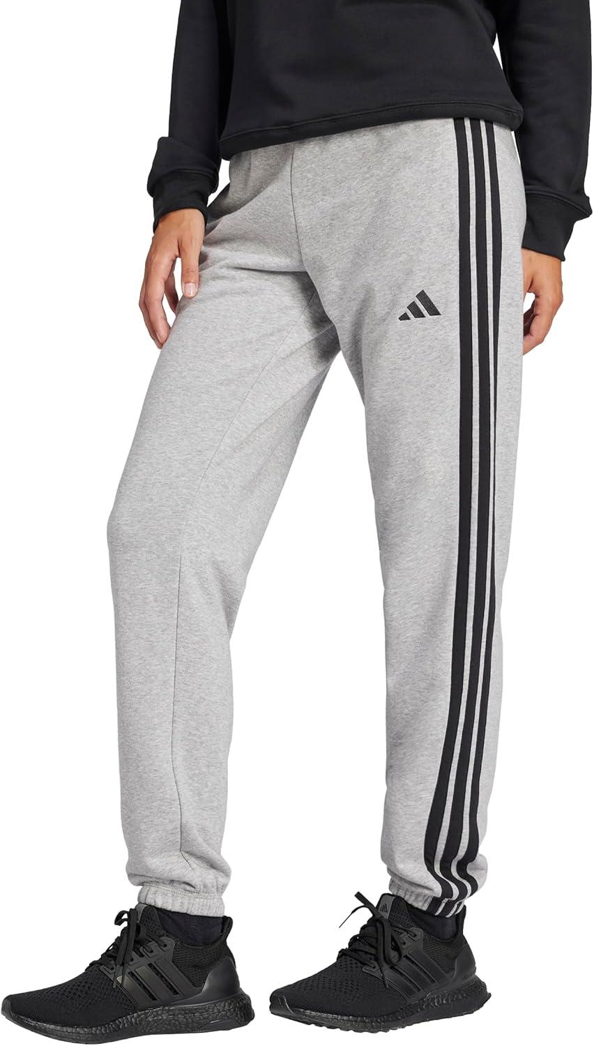 imageadidas Womens Essentials 3Stripes French Terry Cuffed PantsMedium Grey HeatherBlack