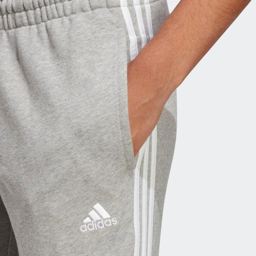 imageadidas Womens Essentials 3Stripes French Terry Cuffed PantsMedium Grey HeatherWhite