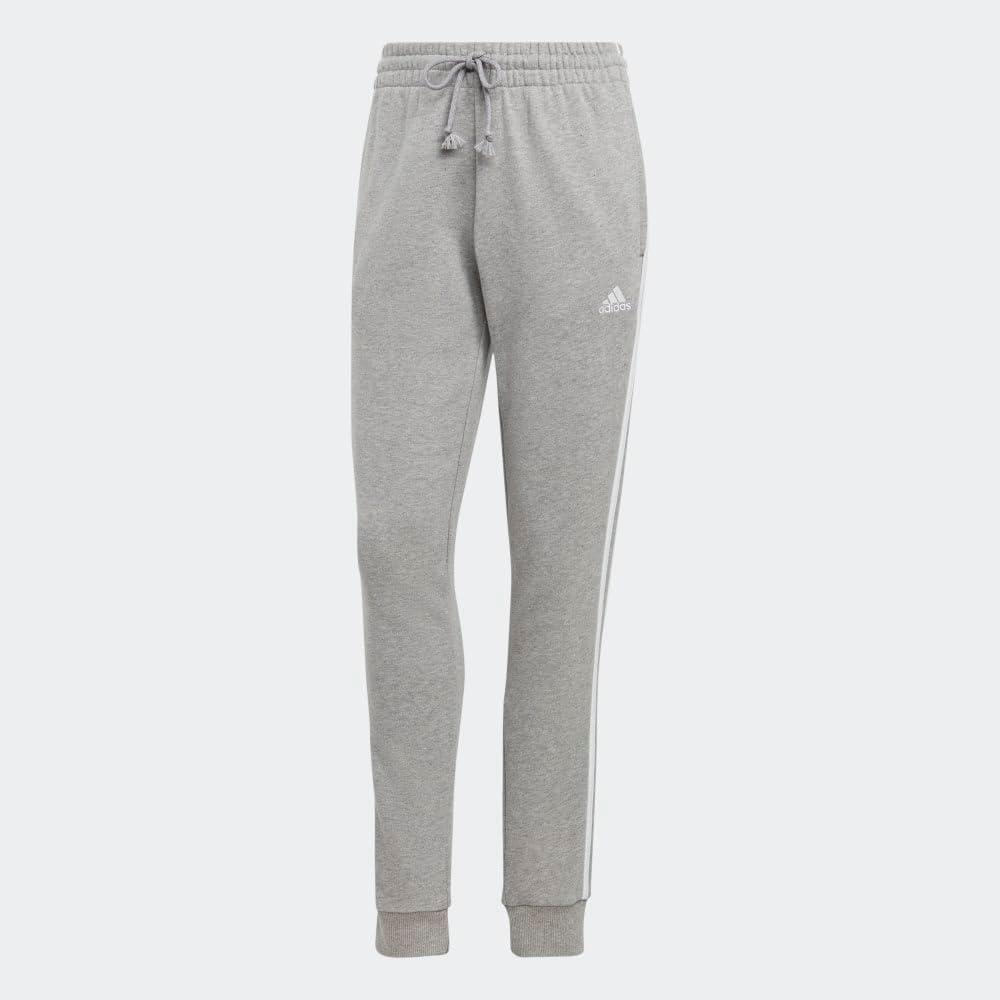 imageadidas Womens Essentials 3Stripes French Terry Cuffed PantsMedium Grey HeatherWhite