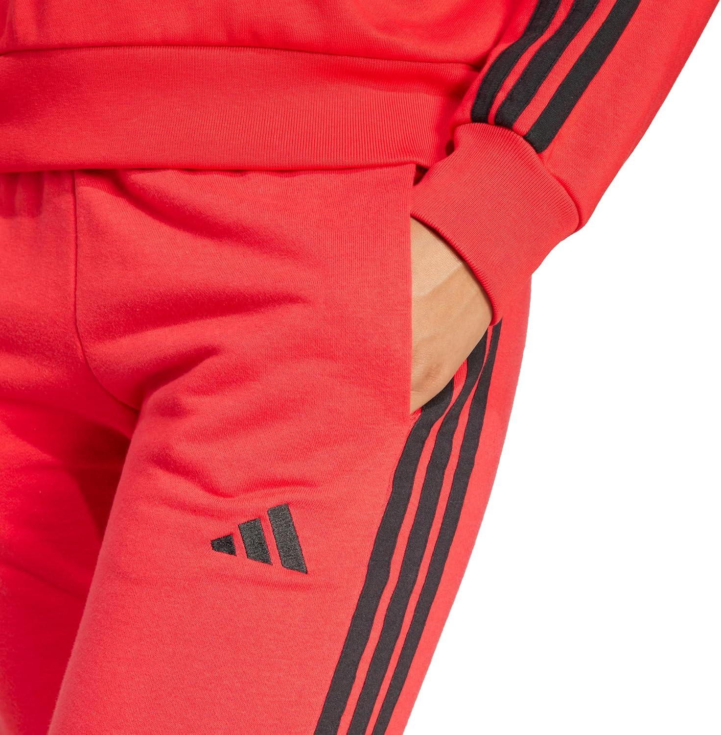 imageadidas Womens Essentials 3Stripes French Terry Cuffed PantsPure RubyBlack