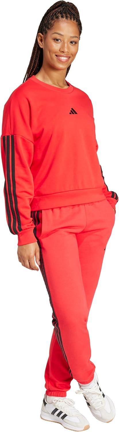 imageadidas Womens Essentials 3Stripes French Terry Cuffed PantsPure RubyBlack