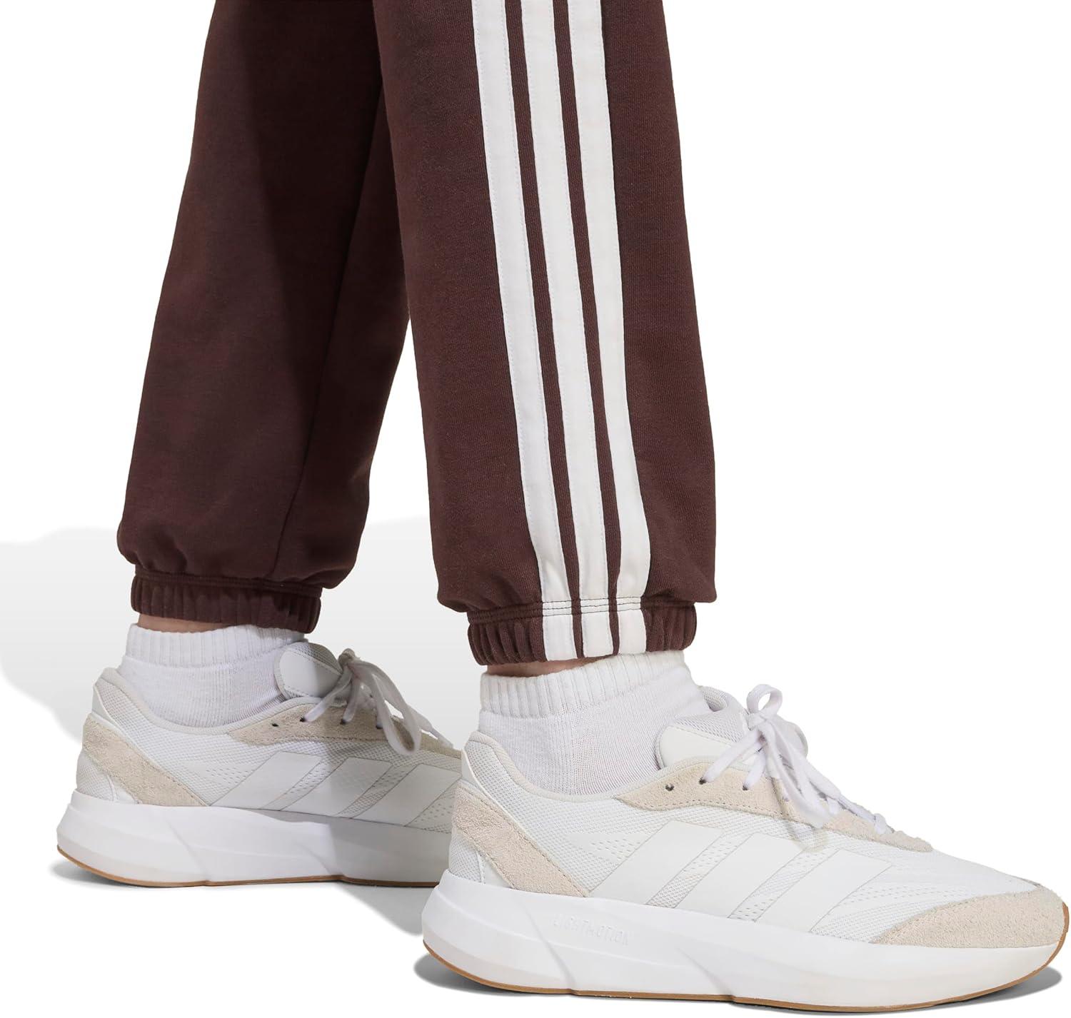 imageadidas Womens Essentials 3Stripes French Terry Cuffed PantsShadow BrownWhite