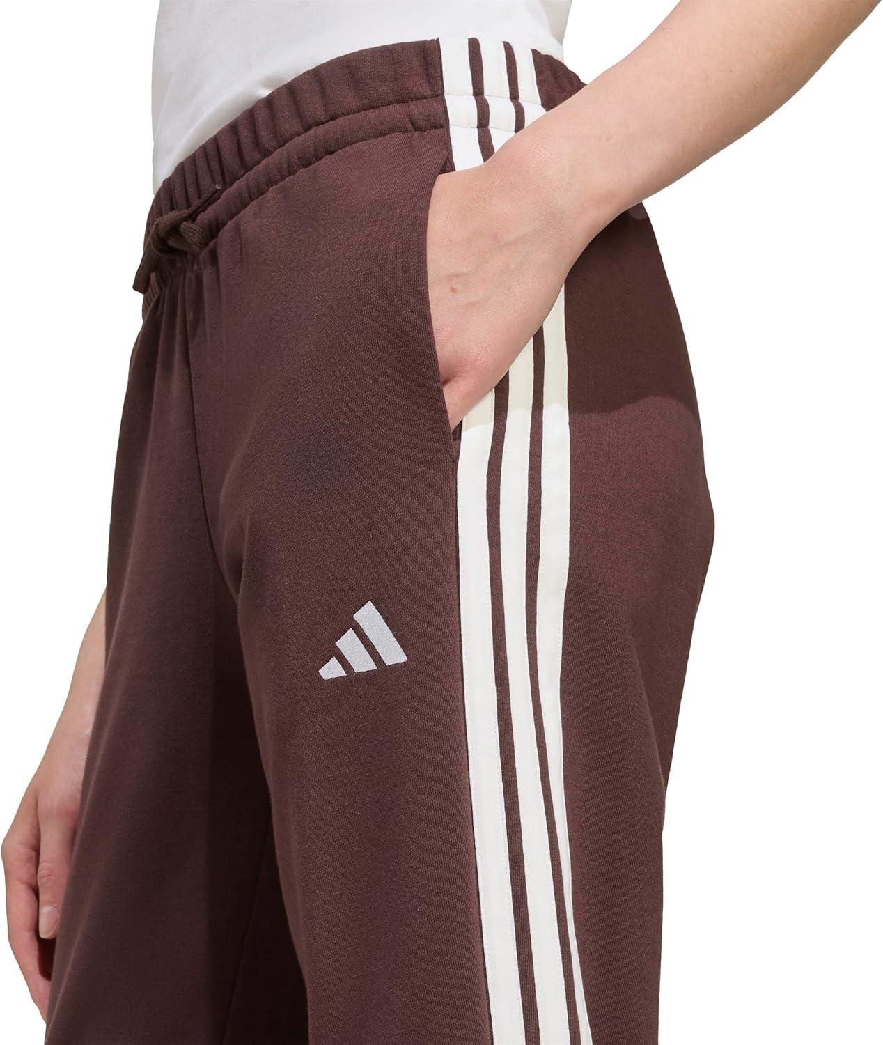 imageadidas Womens Essentials 3Stripes French Terry Cuffed PantsShadow BrownWhite