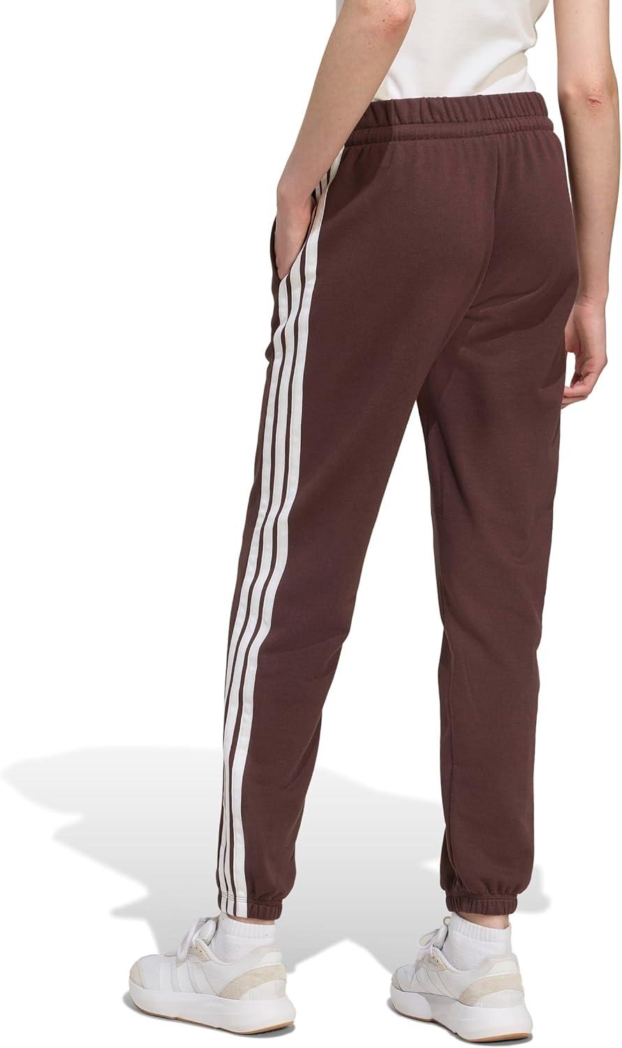 imageadidas Womens Essentials 3Stripes French Terry Cuffed PantsShadow BrownWhite