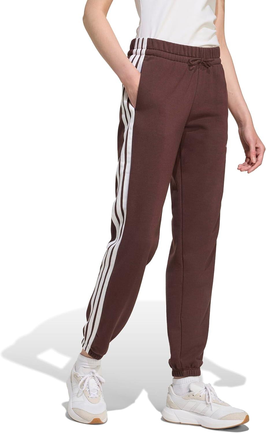 imageadidas Womens Essentials 3Stripes French Terry Cuffed PantsShadow BrownWhite