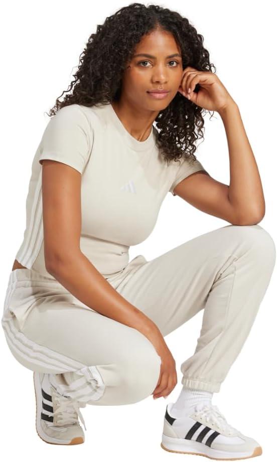 imageadidas Womens Essentials 3Stripes French Terry Cuffed PantsWonder AluminaWhite