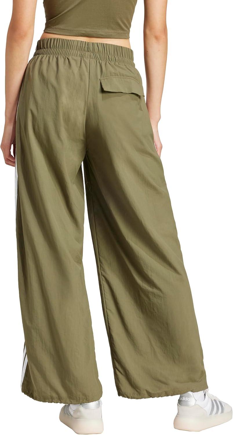 imageadidas Womens Essentials 3Stripes Woven Parachute PantsOlive StrataWhite