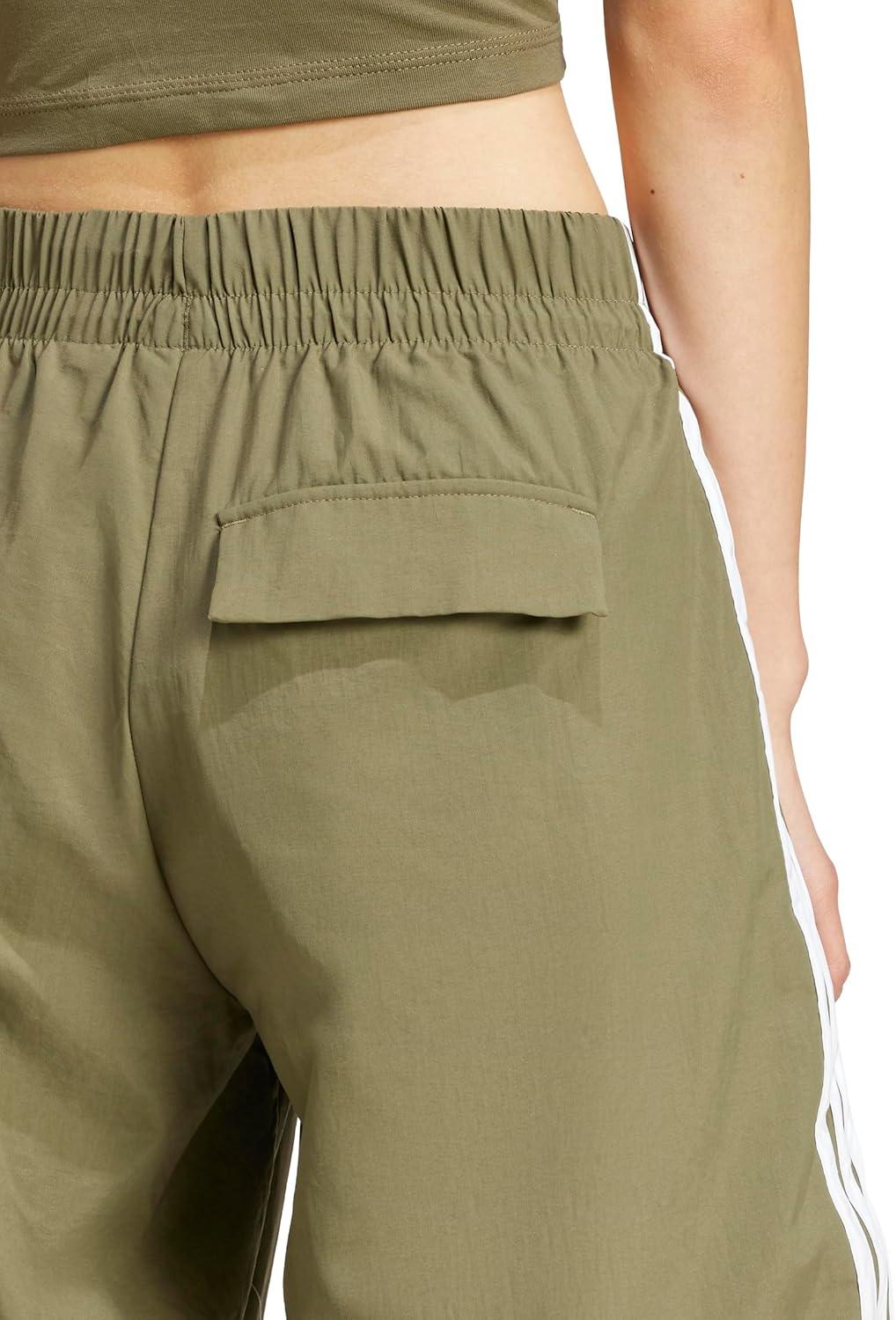 imageadidas Womens Essentials 3Stripes Woven Parachute PantsOlive StrataWhite