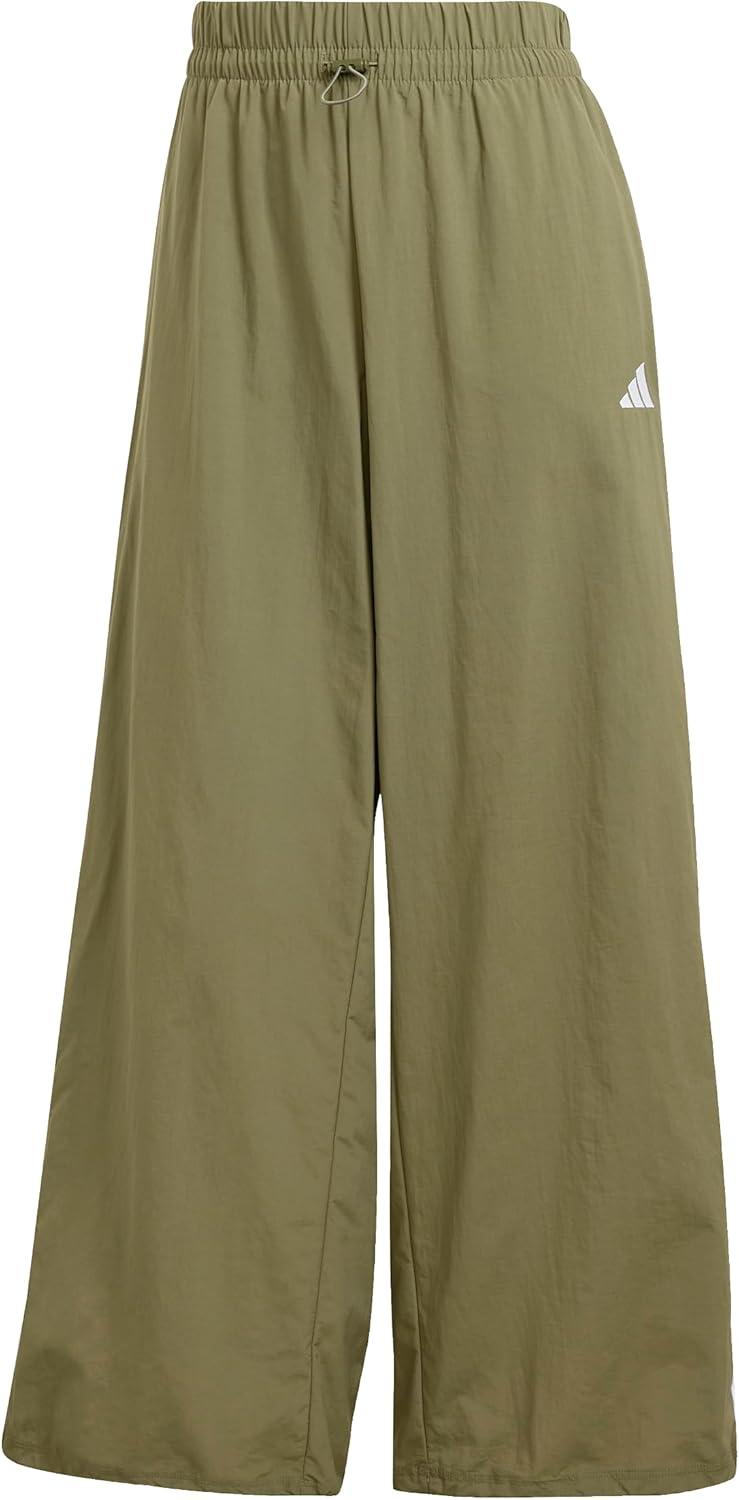 imageadidas Womens Essentials 3Stripes Woven Parachute PantsOlive StrataWhite