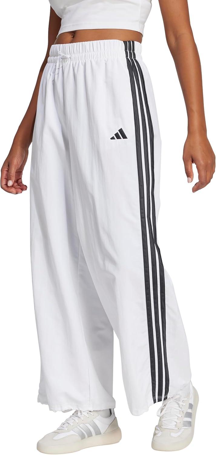 imageadidas Womens Essentials 3Stripes Woven Parachute PantsWhiteBlack