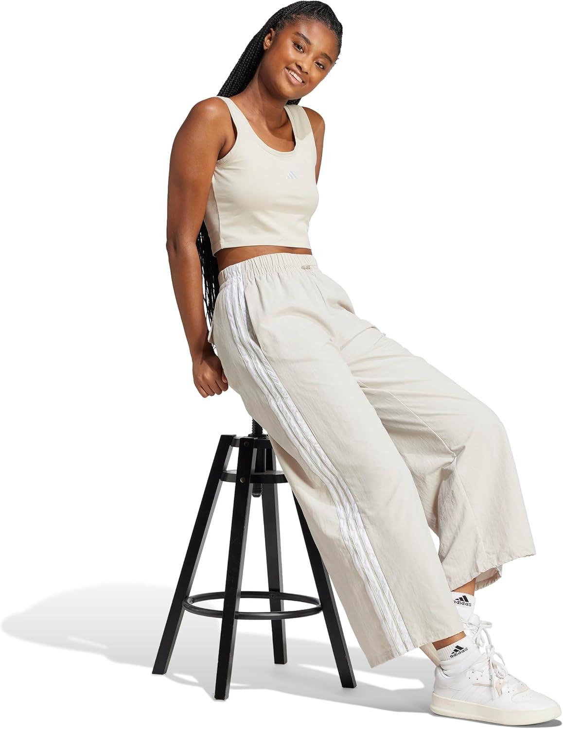 imageadidas Womens Essentials 3Stripes Woven Parachute PantsWonder AluminaWhite