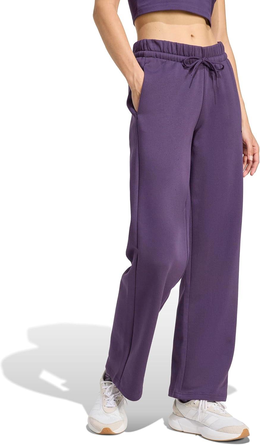 imageadidas Womens Essentials Small Logo Feel Cozy Open Hem PantAurora PlumBlack