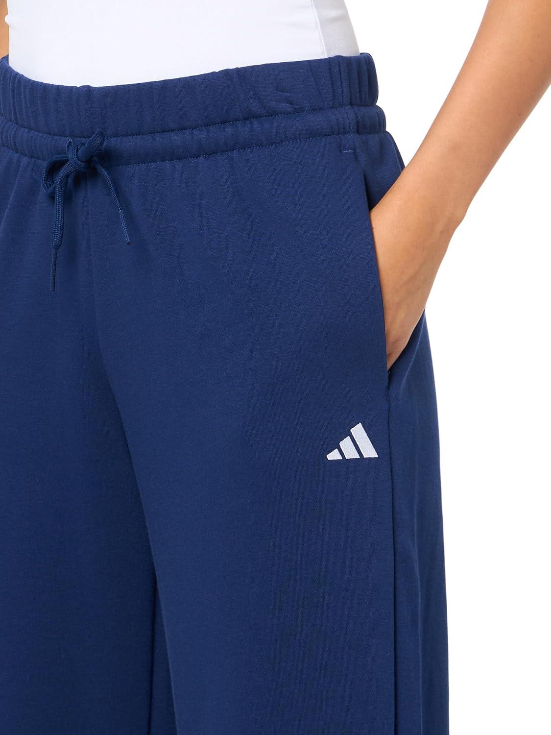imageadidas Womens Essentials Small Logo Feel Cozy Open Hem PantDark BlueWhite