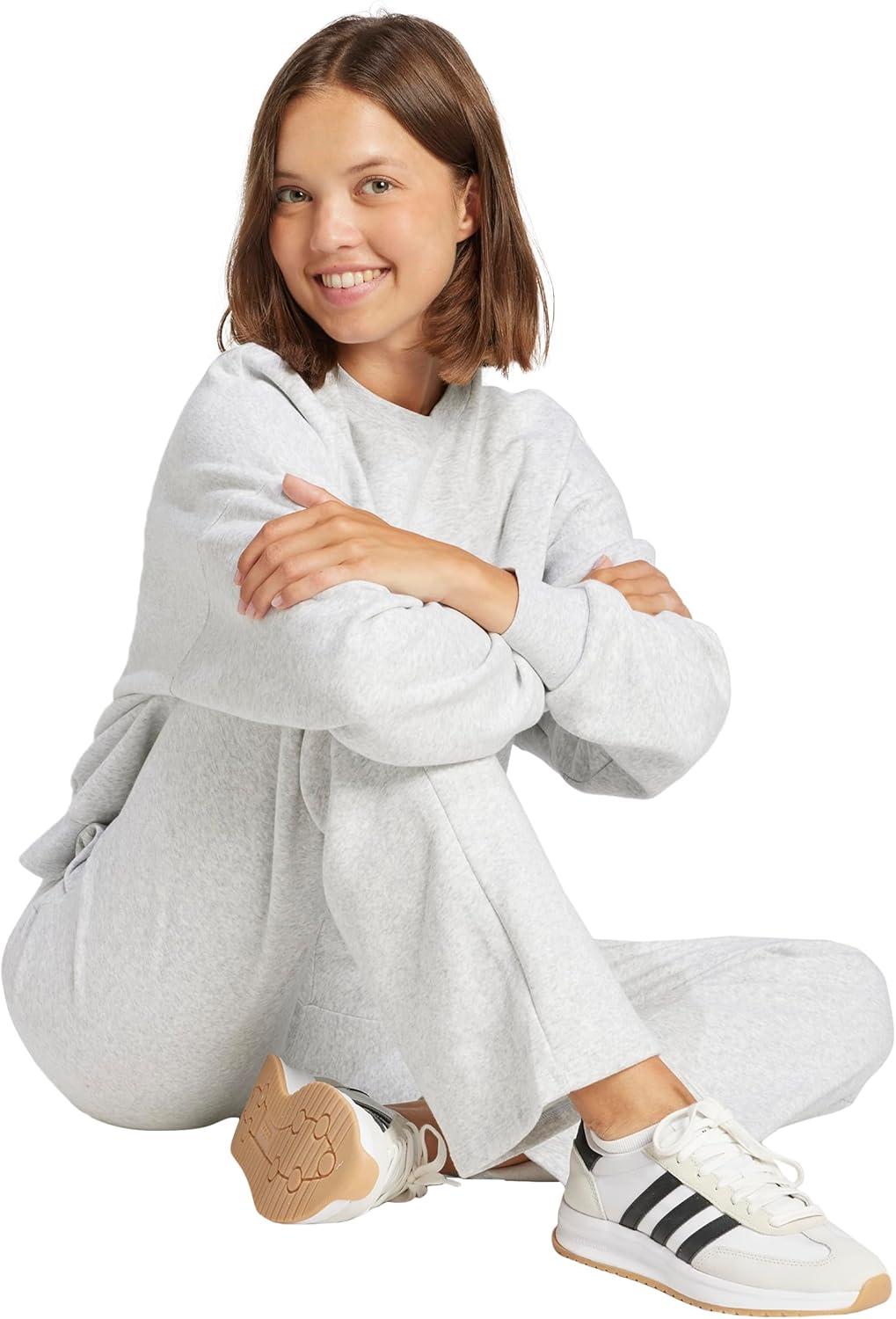 imageadidas Womens Essentials Small Logo Feel Cozy Open Hem PantLight Grey HeatherWhite