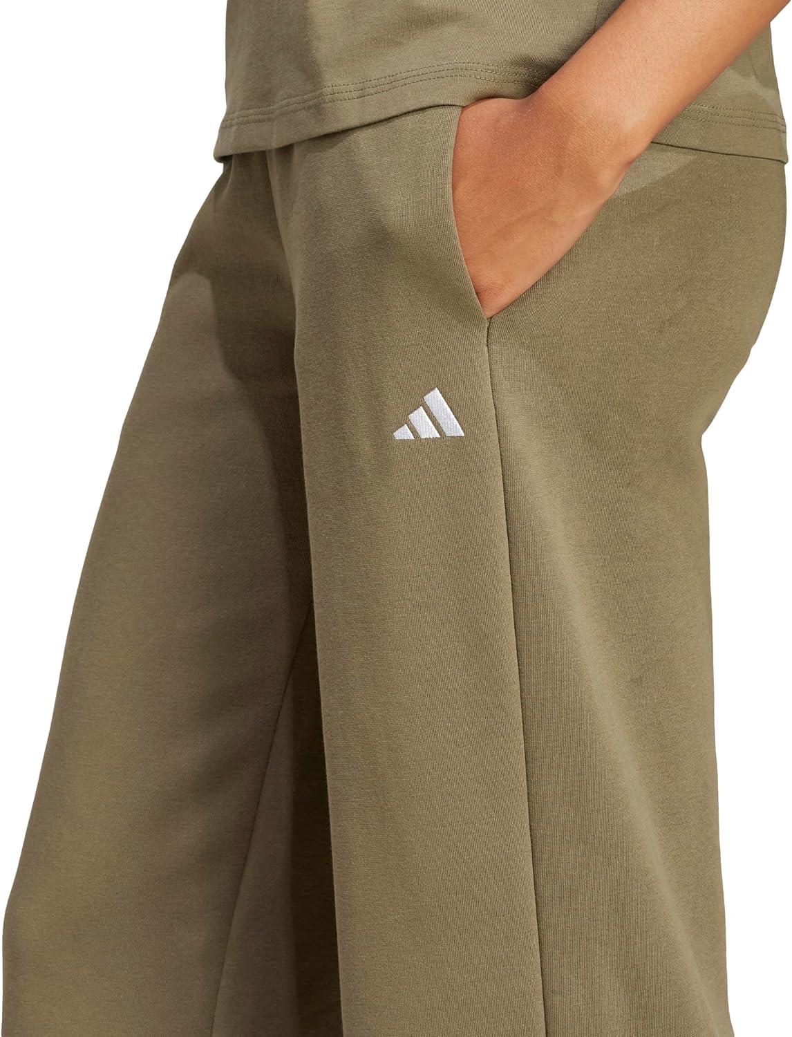 imageadidas Womens Essentials Small Logo Feel Cozy Open Hem PantOlive StrataWhite