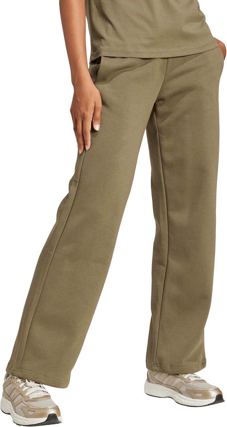 imageadidas Womens Essentials Small Logo Feel Cozy Open Hem PantOlive StrataWhite