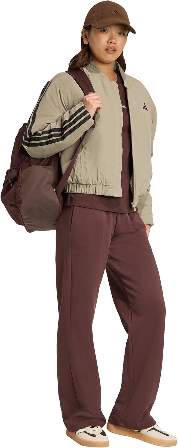 imageadidas Womens Essentials Small Logo Feel Cozy Open Hem PantShadow BrownWhite