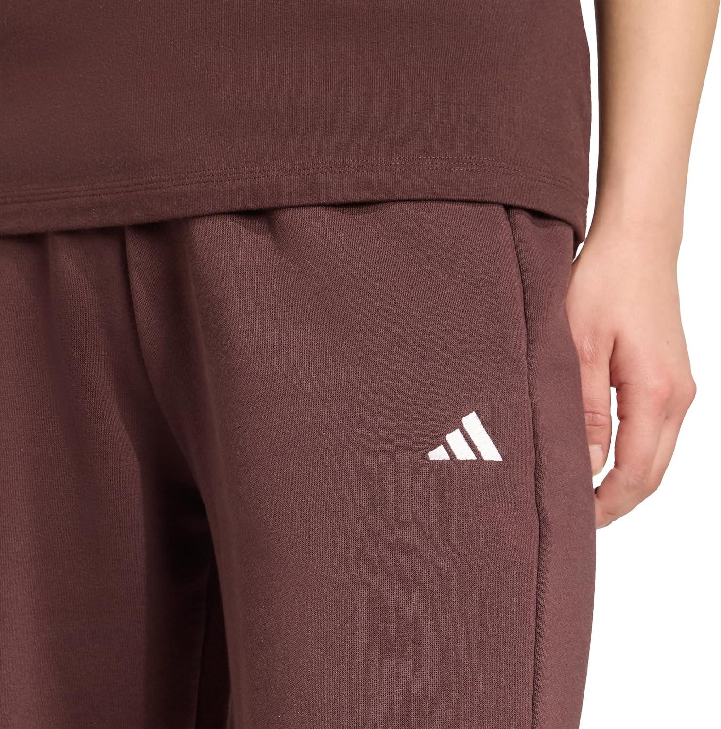 imageadidas Womens Essentials Small Logo Feel Cozy Open Hem PantShadow BrownWhite