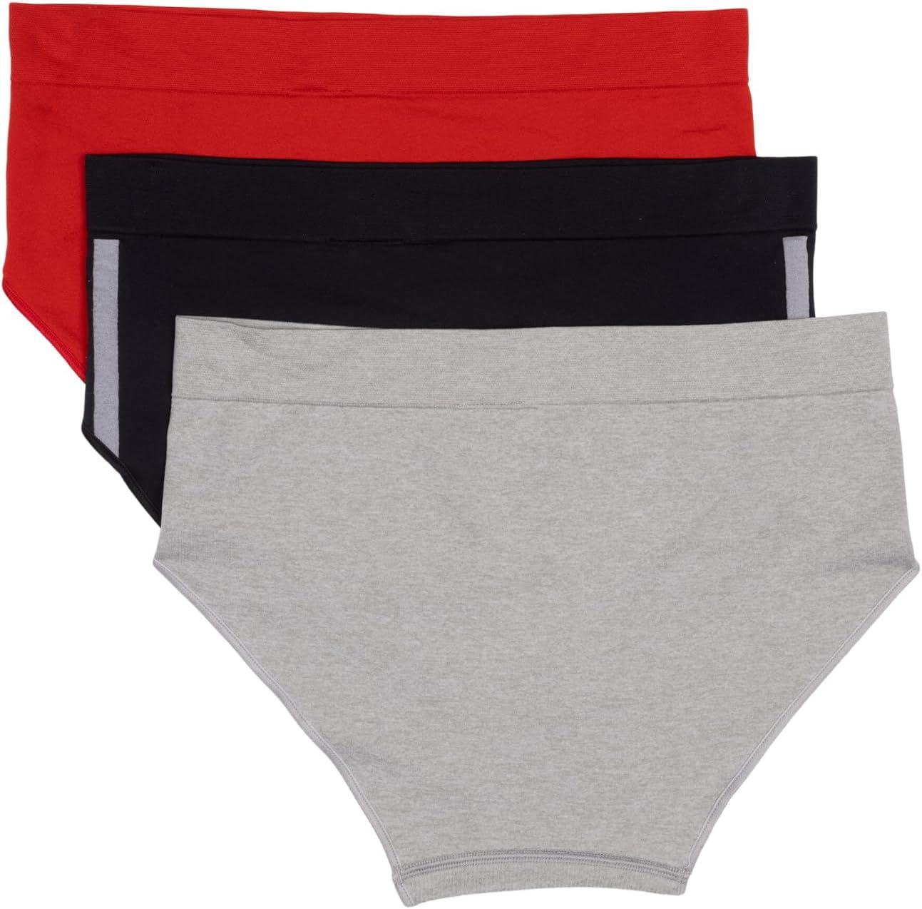 imageadidas womens Seamless Brief Panties 3packBlack With StripesHeather GreyVivid Red