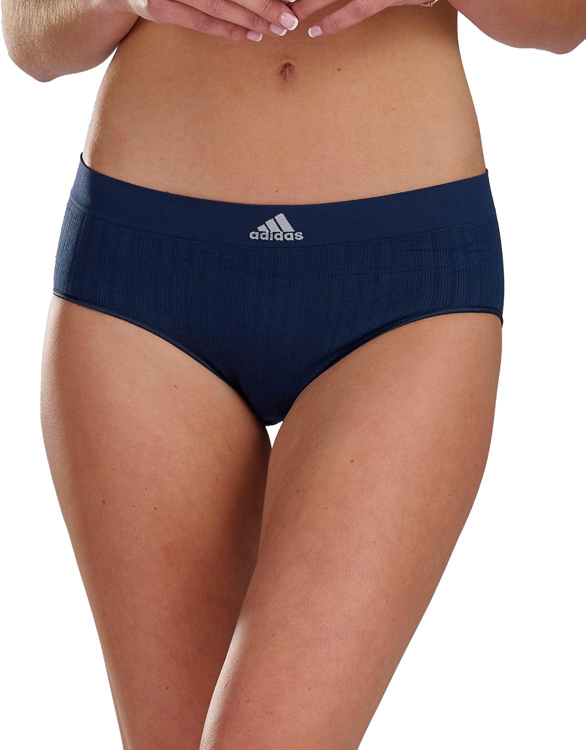 imageadidas womens Seamless Brief Panties 3packNight Indigo RibbedLucid Pink ScallopWonder Taupe