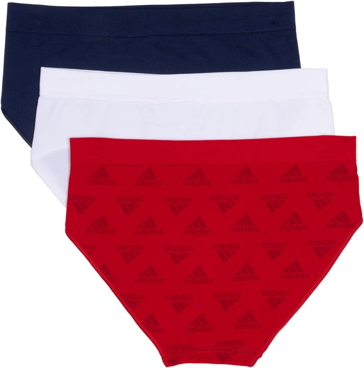 imageadidas womens Seamless Brief Panties 3packVivid Red W Logo JacqWhiteNight Indigo
