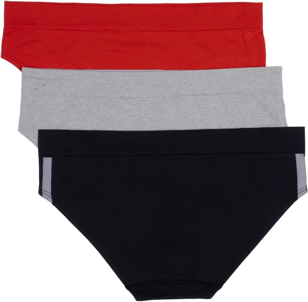 imageadidas womens Seamless Hipster Underwear 3 PackBlack With StripesHeather GreyVivid Red