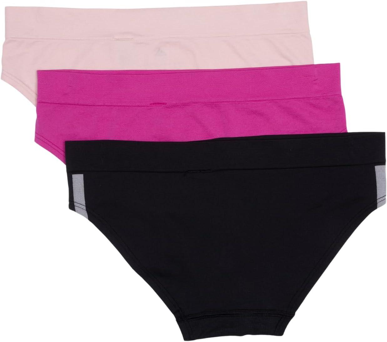 imageadidas womens Seamless Hipster Underwear 3 PackBlack With StripesPeach WhipSemi Lucid Fuchsia