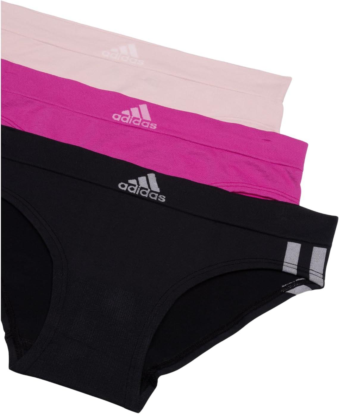 imageadidas womens Seamless Hipster Underwear 3 PackBlack With StripesPeach WhipSemi Lucid Fuchsia