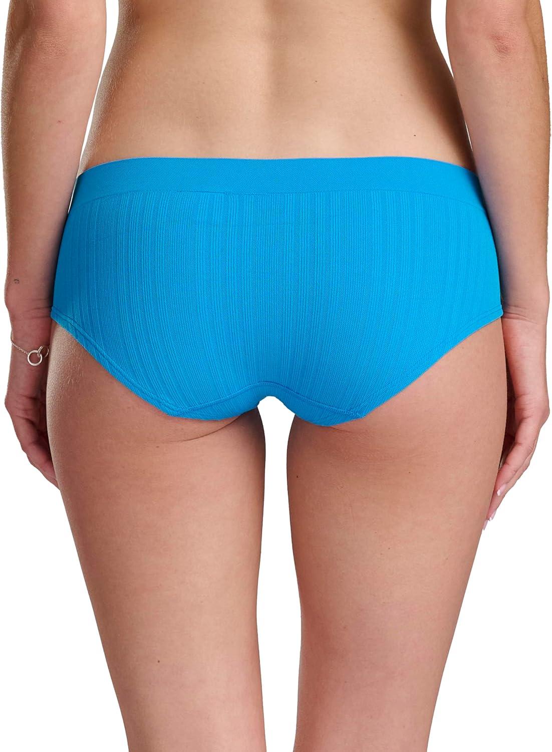 imageadidas womens Seamless Hipster Underwear 3 PackPulse Blue RibbedClear SkyToasted Almond