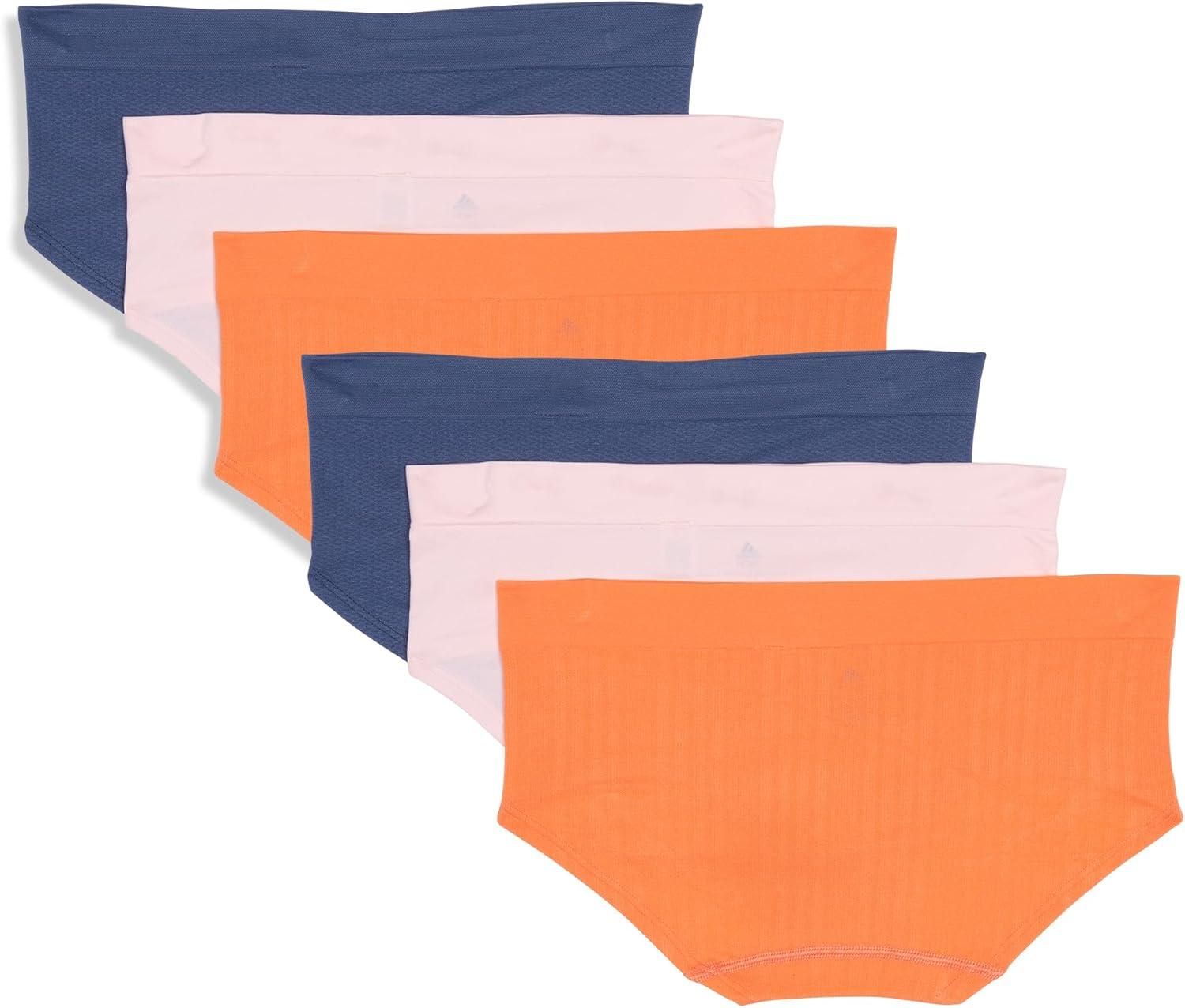 imageadidas womens Seamless Hipster Underwear 3 PackSunglow RibbedWonder QuartzPreloved Ink