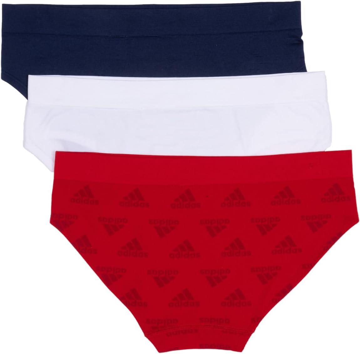imageadidas womens Seamless Hipster Underwear 3 PackVivid Red W Logo JacqWhiteNight Indigo