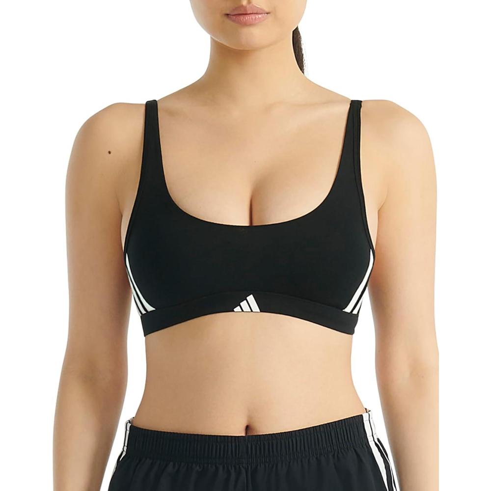 imageAdidas Womens 3 Stripes Active Essentials Cotton Scoop Bralette with Removable CookiesBlack