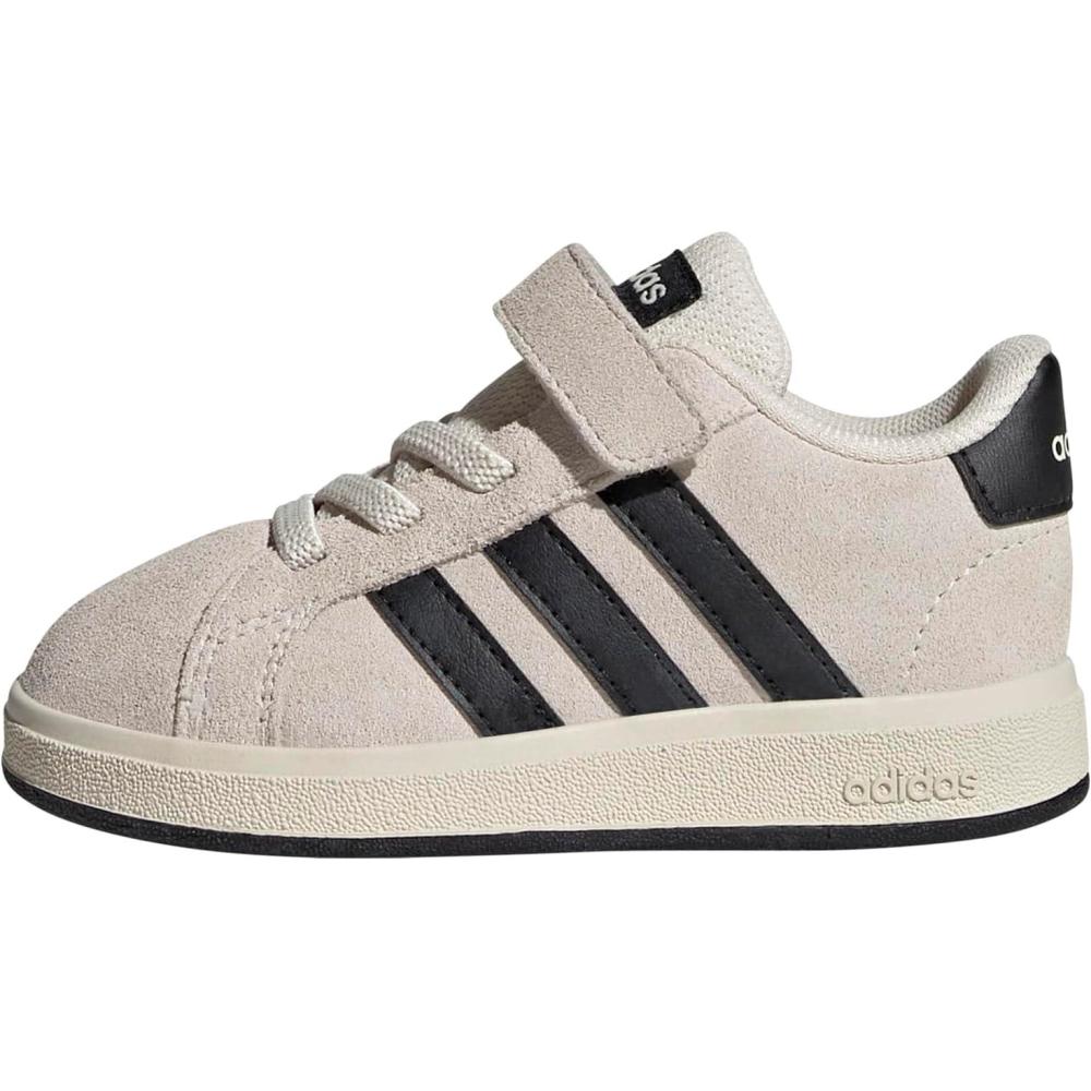 imageadidas BabyBoys Grand Court 20 Elastic Lace ampamp Strap SneakerWonder WhiteBlackWhite