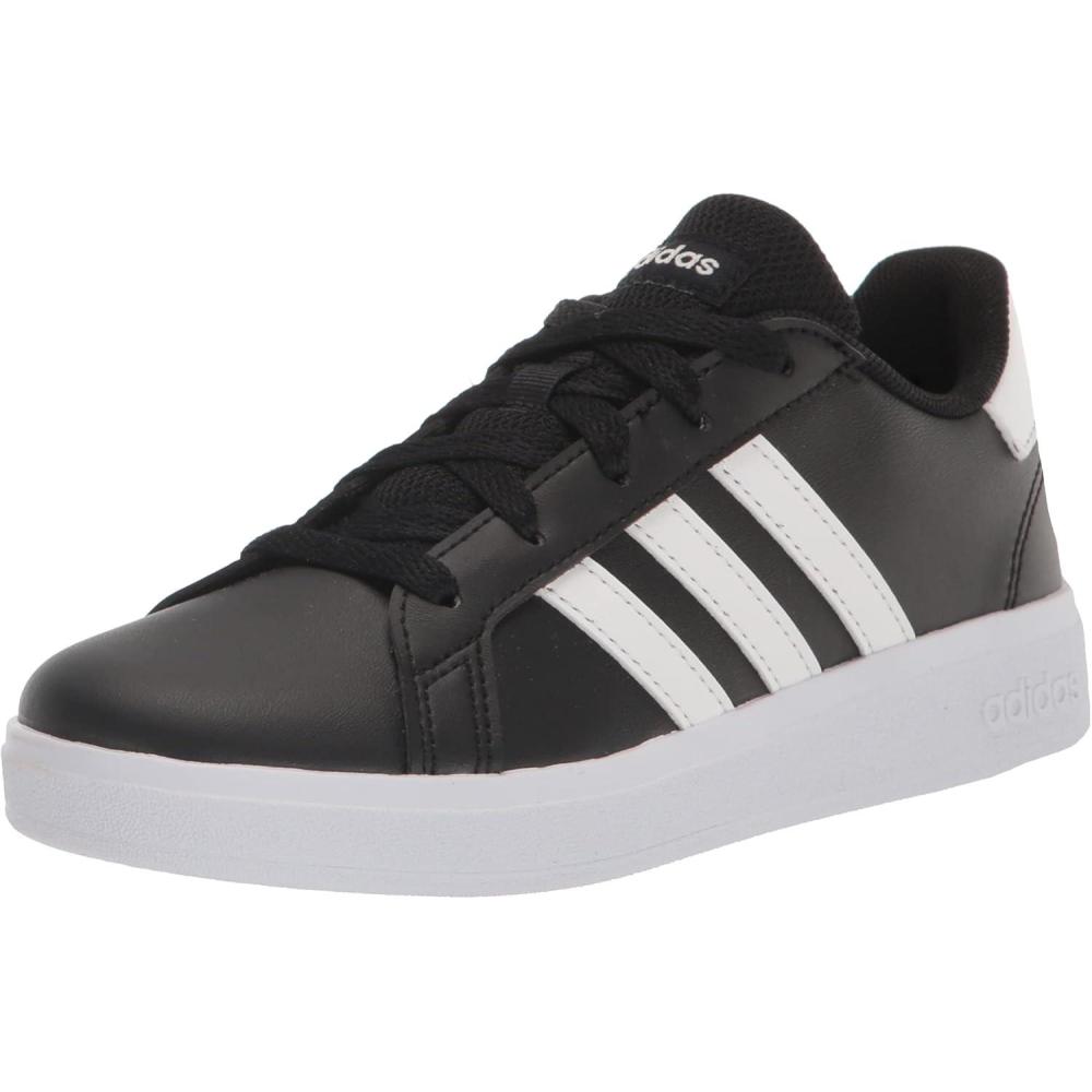 imageadidas Kids Grand Court 20 Elastic Lace ampamp Strap ShoesBlackWhiteBlack