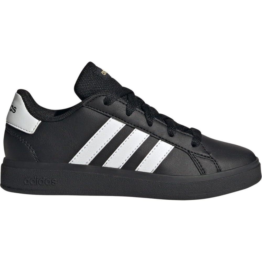imageadidas Kids Grand Court 20 Elastic Lace ampamp Strap ShoesBlackWhiteGold Metallic