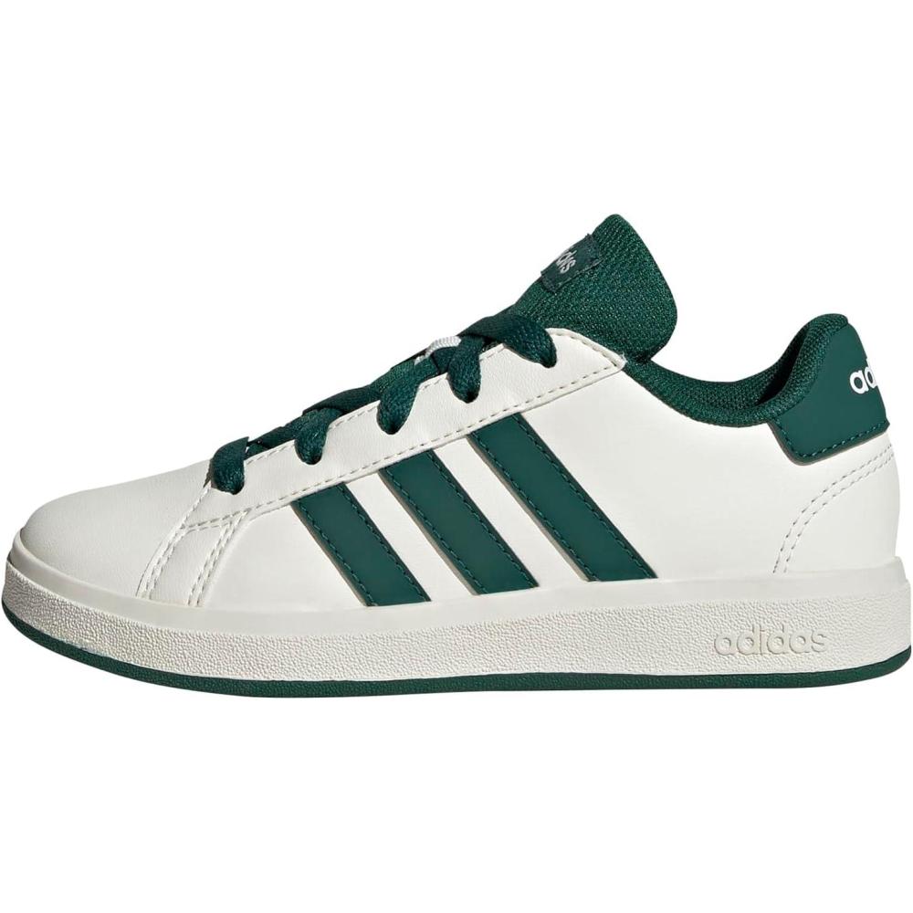 imageadidas Kids Grand Court 20 Elastic Lace ampamp Strap ShoesOff WhiteCollegiate GreenBlack