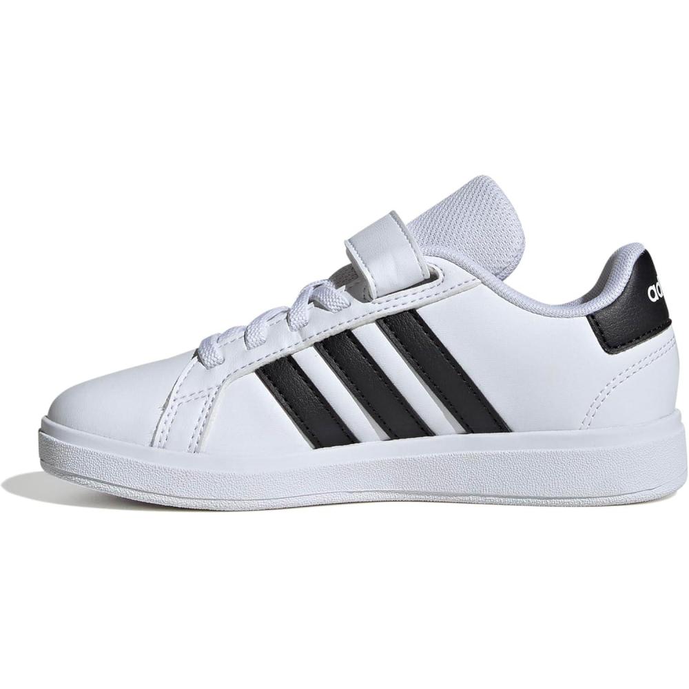 imageadidas Kids Grand Court 20 Elastic Lace ampamp Strap ShoesWhiteBlackWhite