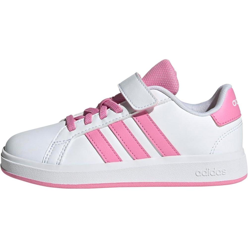 imageadidas Kids Grand Court 20 Elastic Lace ampamp Strap ShoesWhiteBliss PinkBlack