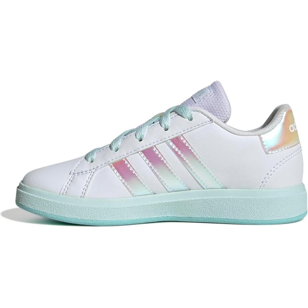 imageadidas Kids Grand Court 20 Elastic Lace ampamp Strap ShoesWhiteFlash AquaHalo Mint