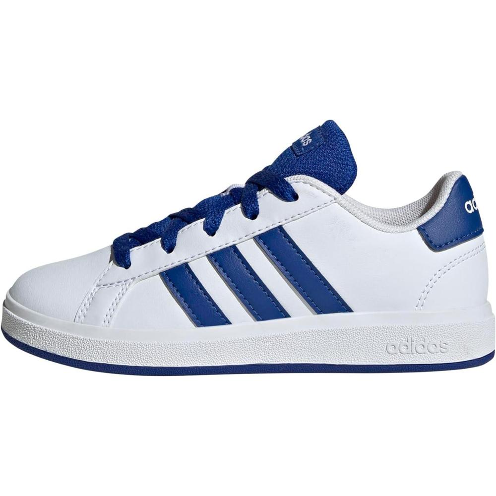 imageadidas Kids Grand Court 20 Elastic Lace ampamp Strap ShoesWhiteTeam Royal BlueBlack