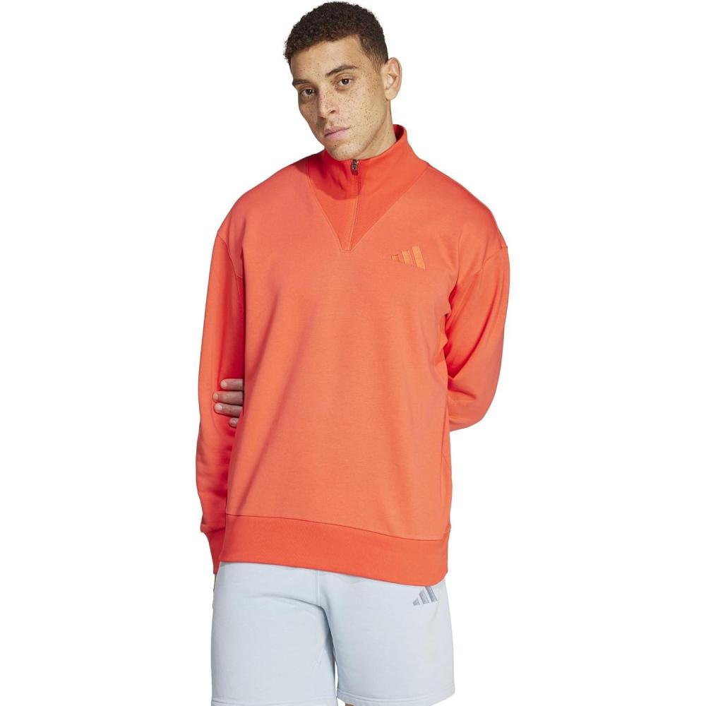 imageadidas Mens All Szn Fleece QuarterZip Crewneck SwearshirtBright Red