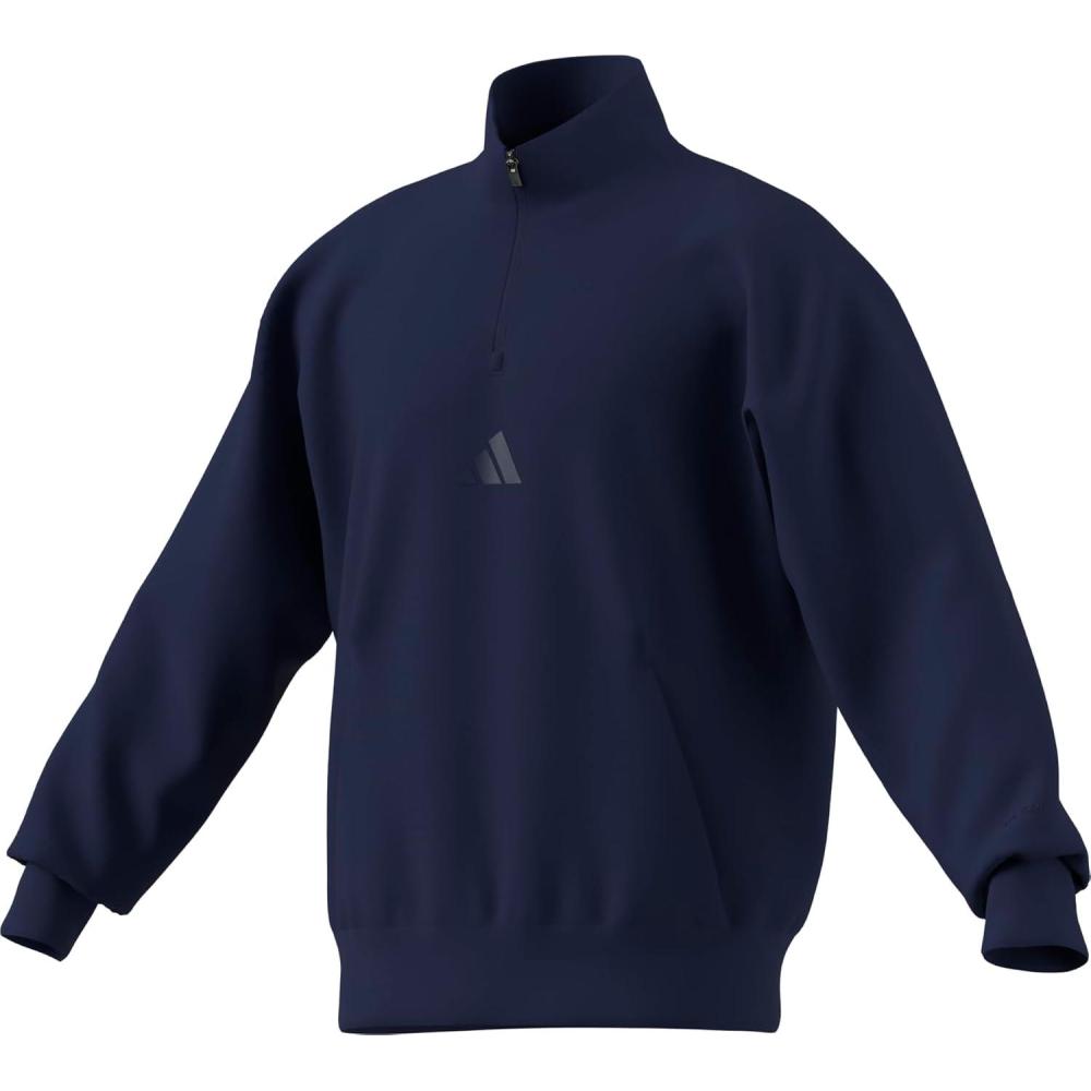 imageadidas Mens All Szn Fleece QuarterZip Crewneck SwearshirtDark Blue