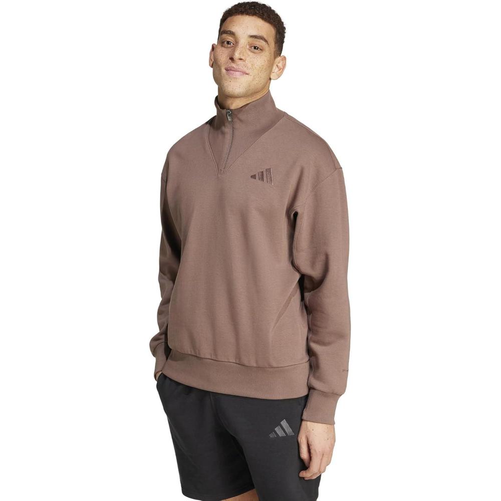 imageadidas Mens All Szn Fleece QuarterZip Crewneck SwearshirtEarth Strata