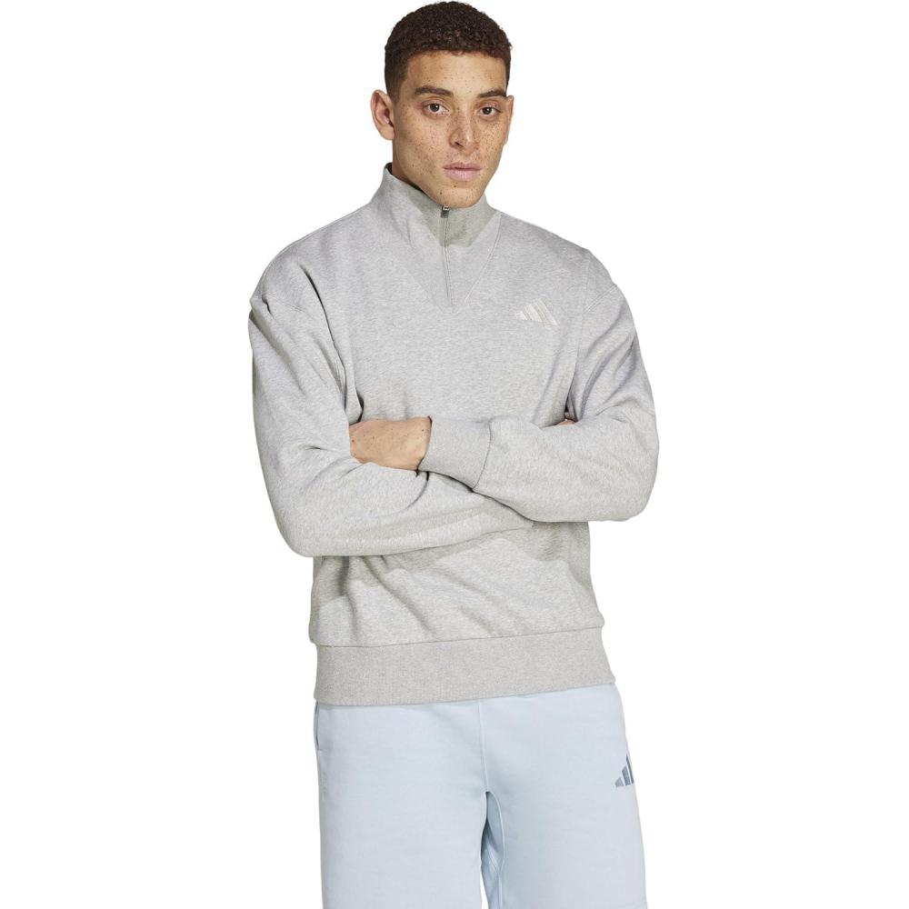 imageadidas Mens All Szn Fleece QuarterZip Crewneck SwearshirtMedium Grey Heather