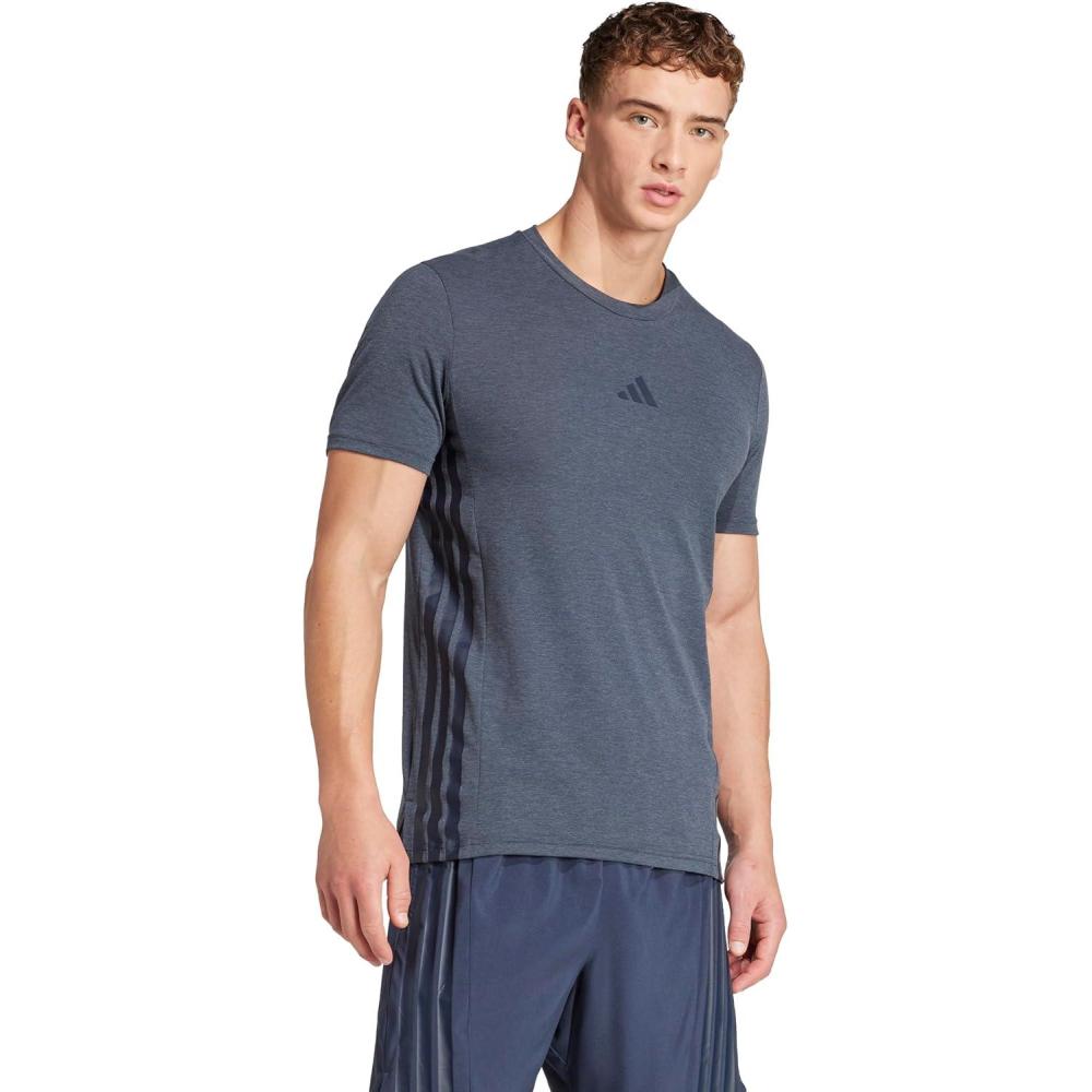imageadidas Mens Designed for Training 3Stripes TShirtAurora Ink